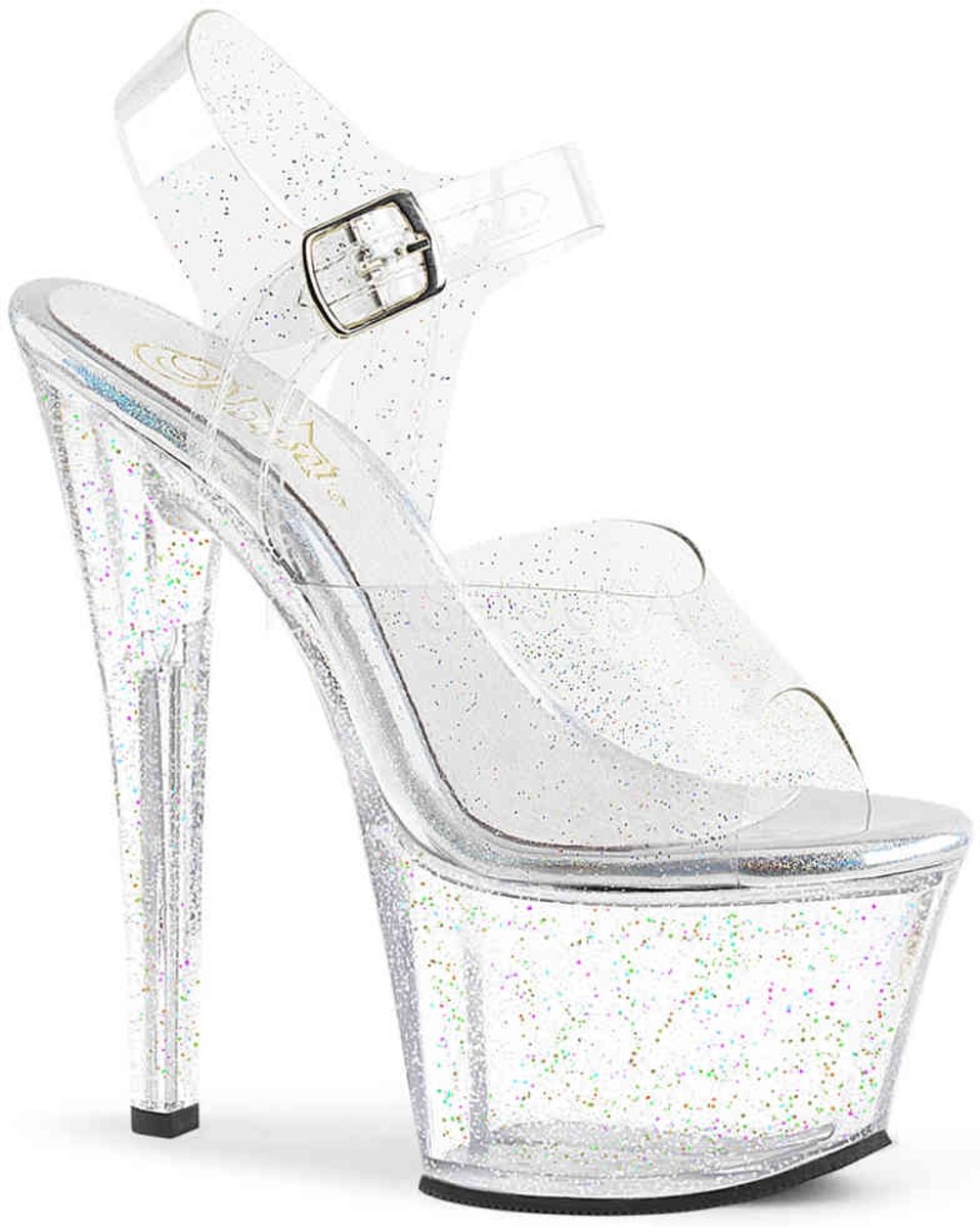 EU 38 = US 8 | SKY-308MMG | 7 Heel, 2 3/4 PF Ankle Strap Sandal w/Mini Glitter